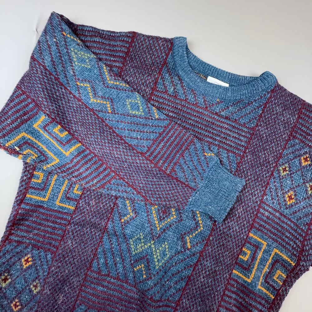 Vintage Peter Jon Clothing Geometric Knit Sweater Large Made in Korea